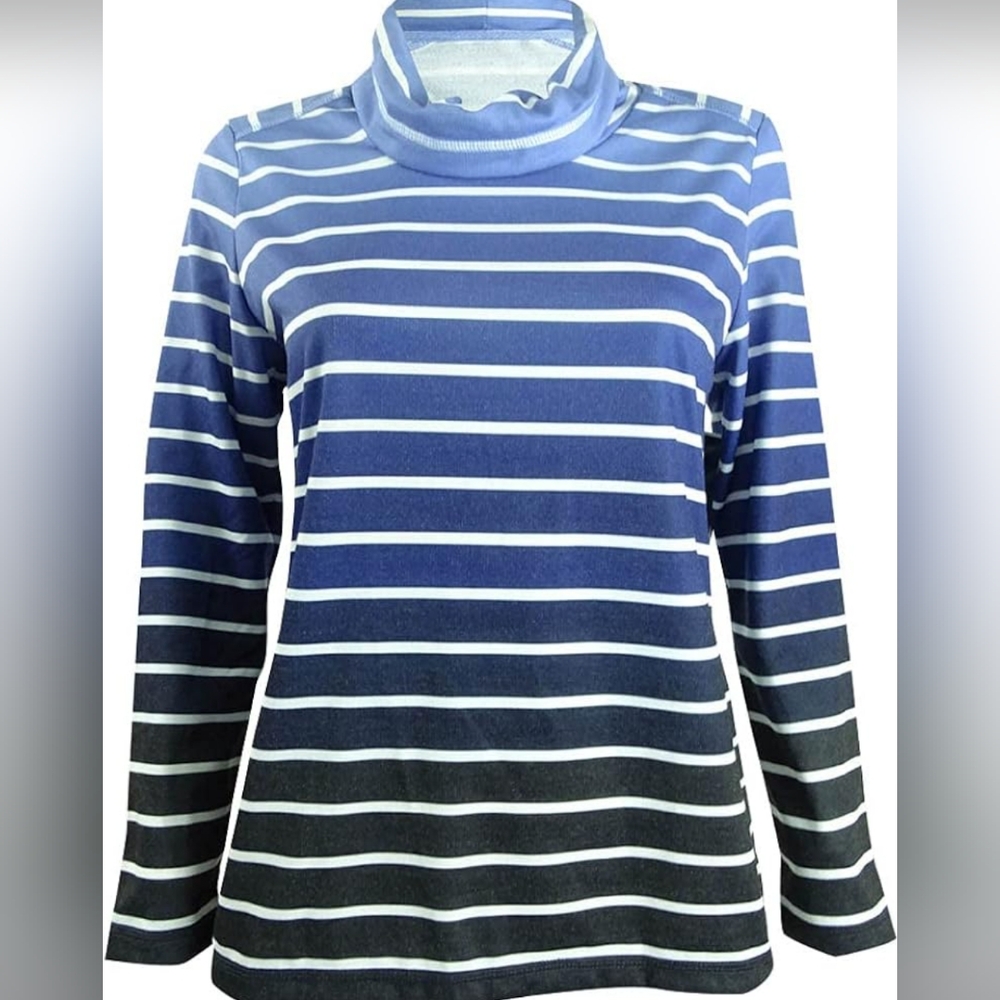 Karen Scott Sport Ombre Striped Top Blue/White Size M